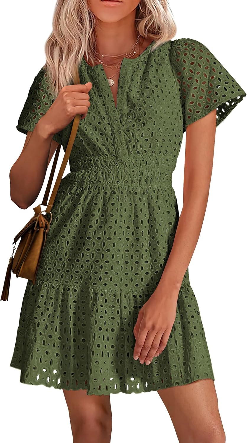 PRETTYGARDEN Womens Summer Short Dress V Neck Casual Beach Party