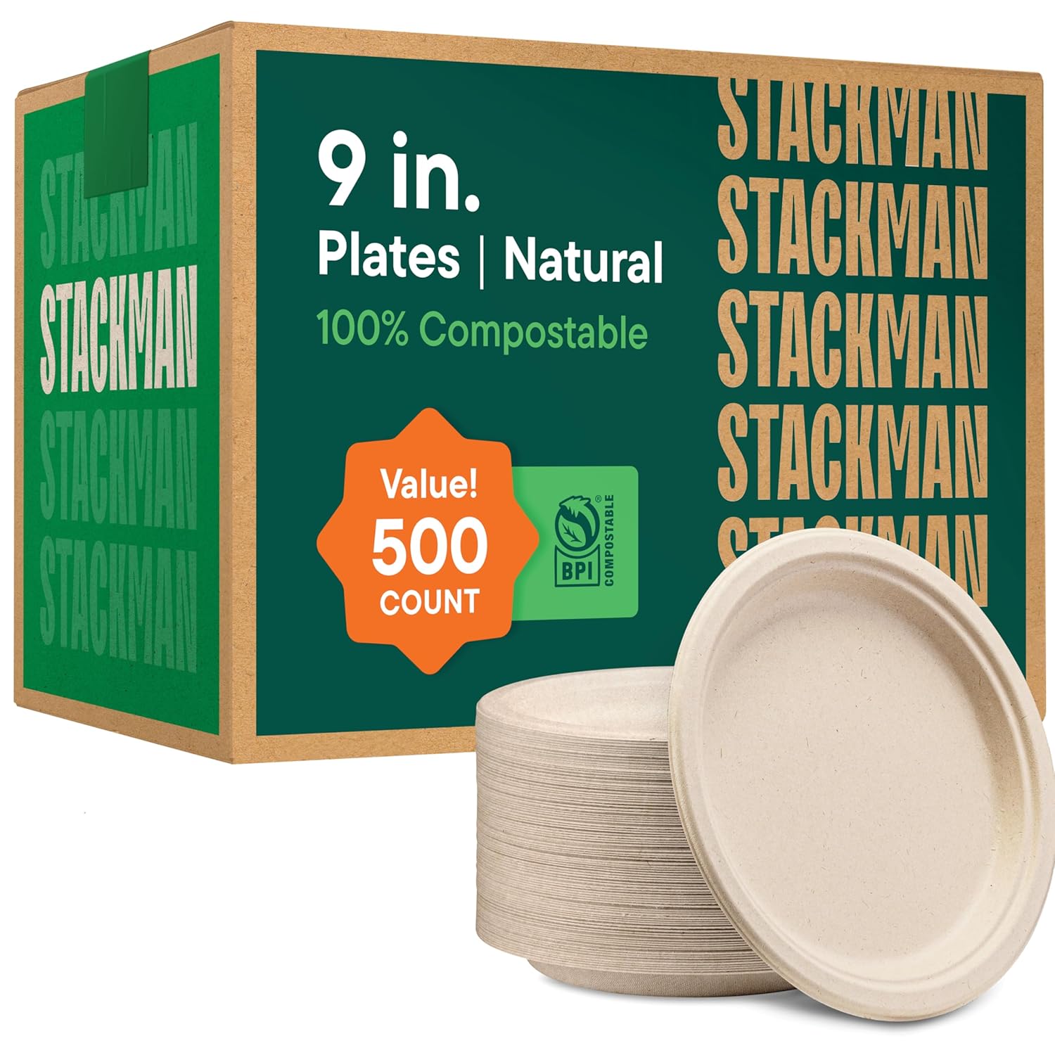 100% Compostable Paper Plates 9 Inch for Eco-Friendly Dining