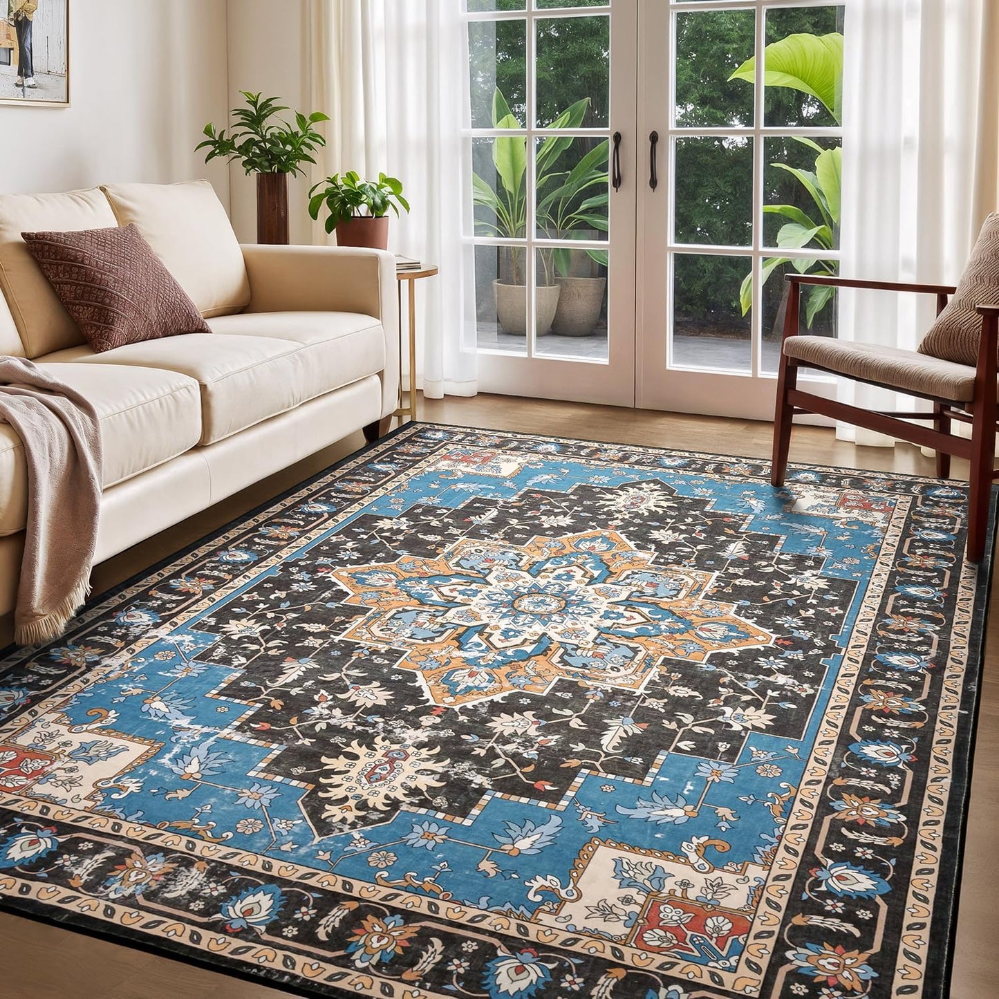 Rugflix 5x7 Area Rug for Living Room, Vintage Floral Design