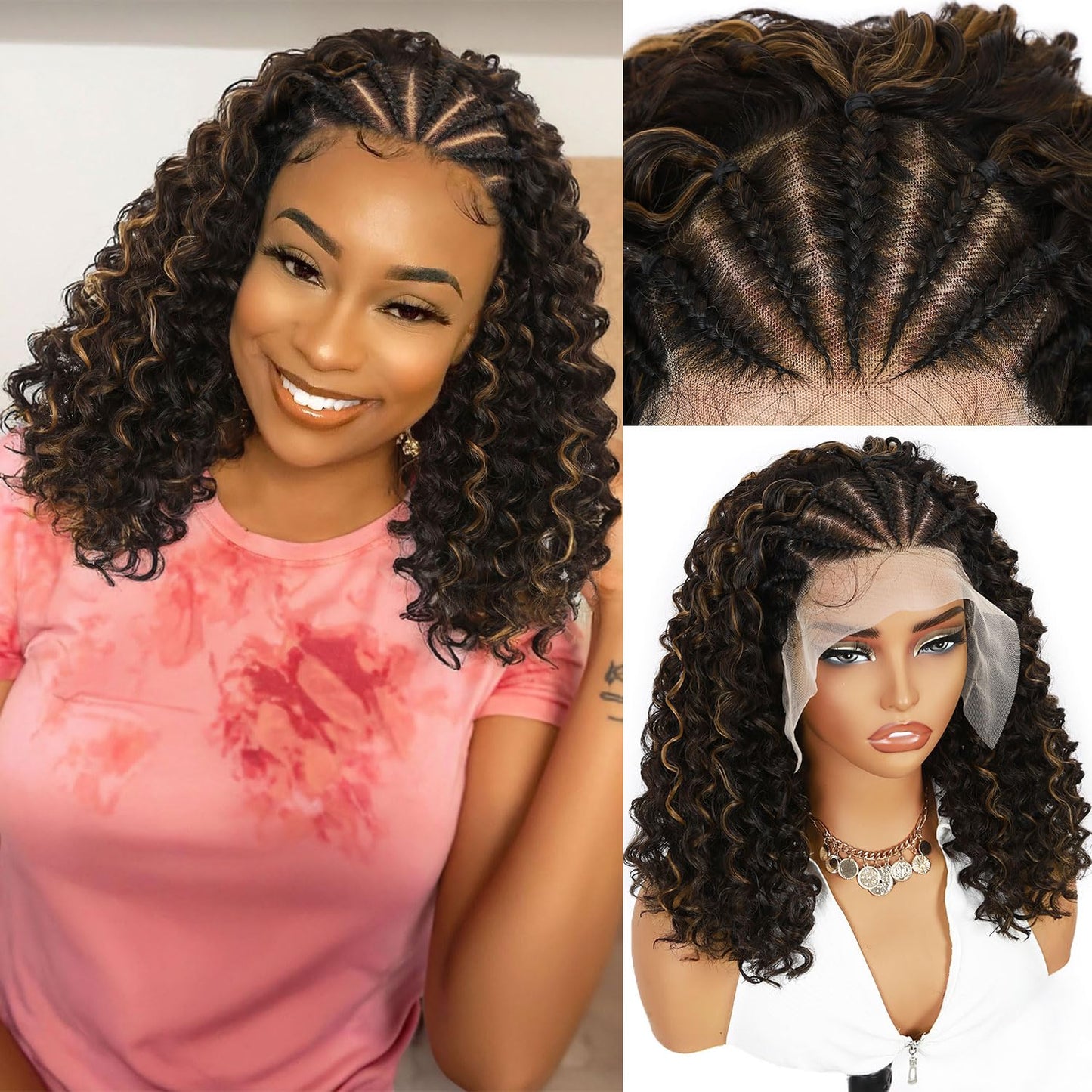 Fancy Hair Cornrow Curly Wig with HD Lace Front for Women