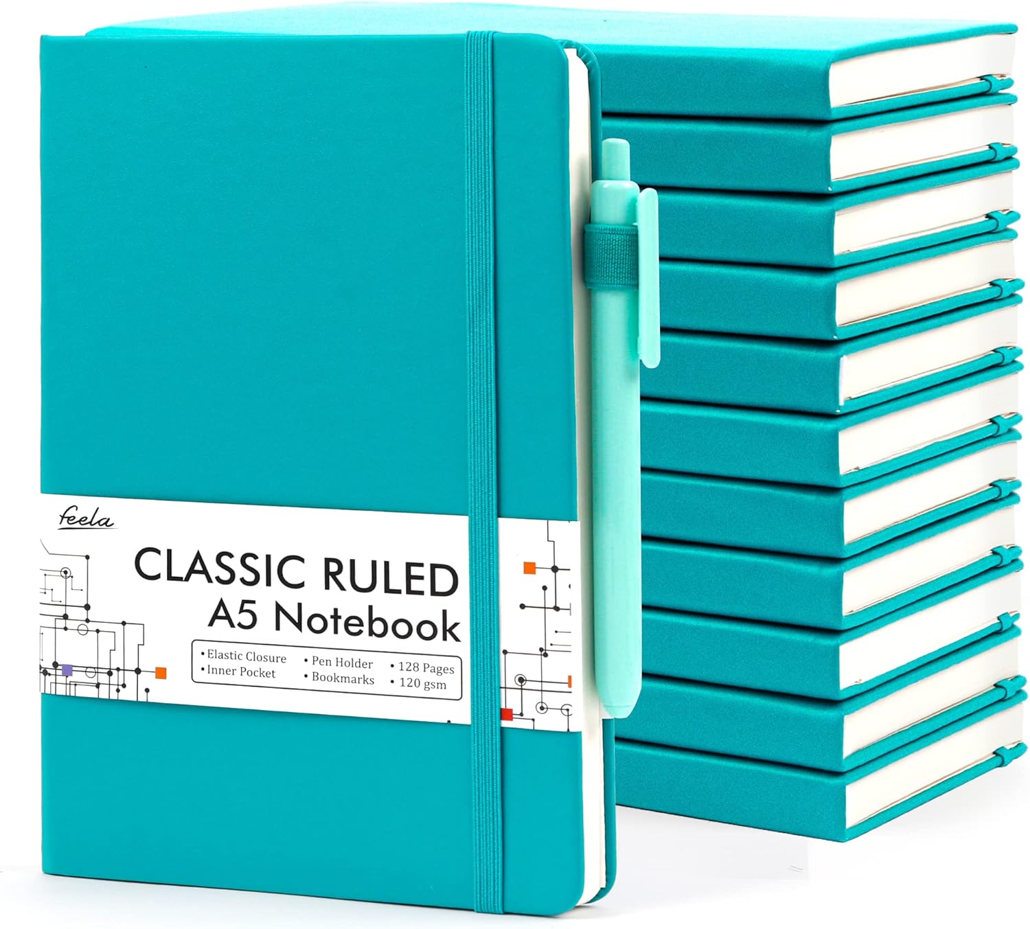 Feela 12 Pack Notebooks Journals with Black Pens for Writing