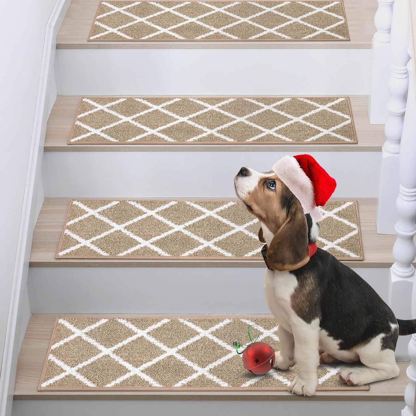 Non-Slip Carpet Stair Treads for Wooden Steps - 7pcs Taupe