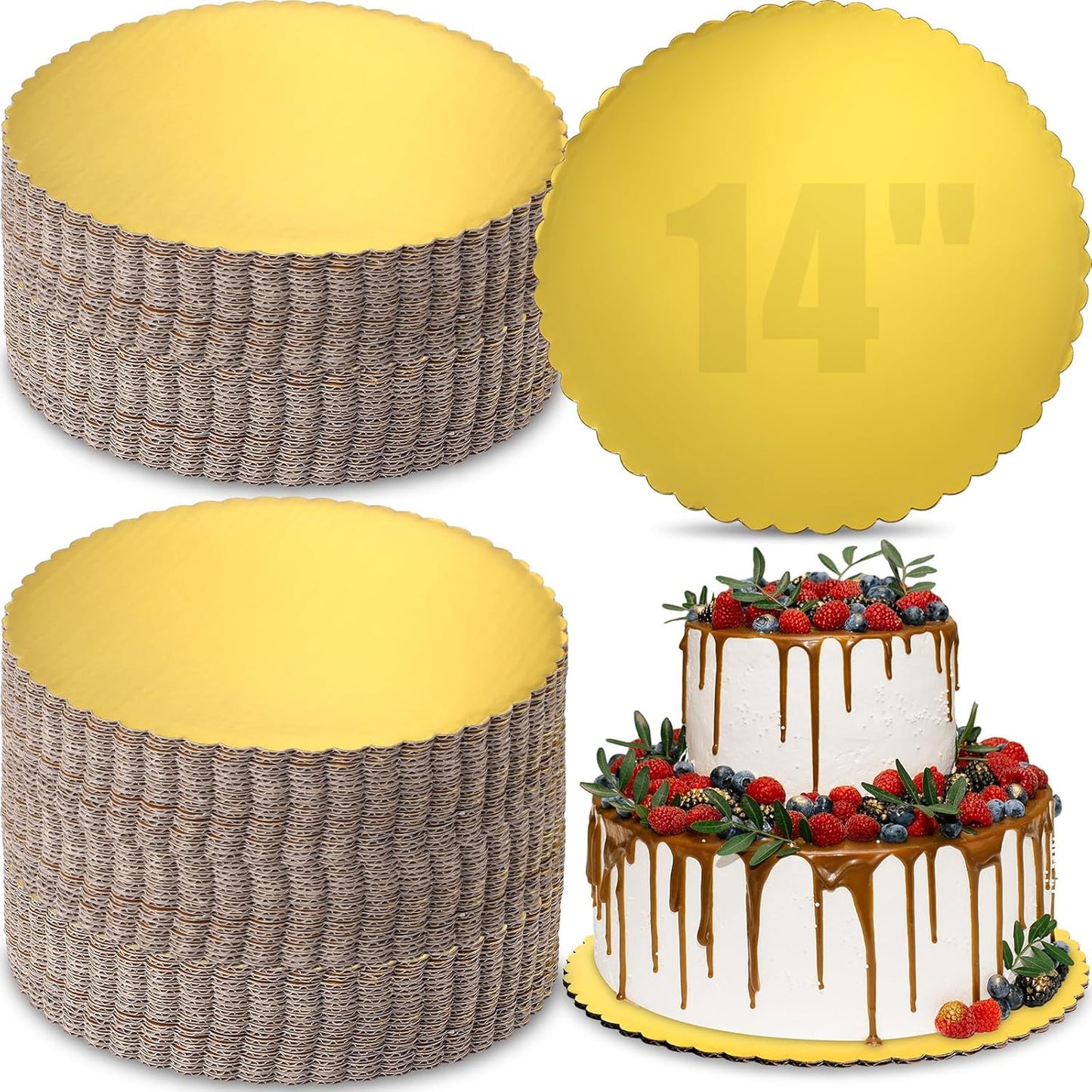 Dandat 50 Pcs 14 Inches Gold Cake Boards for All Occasions