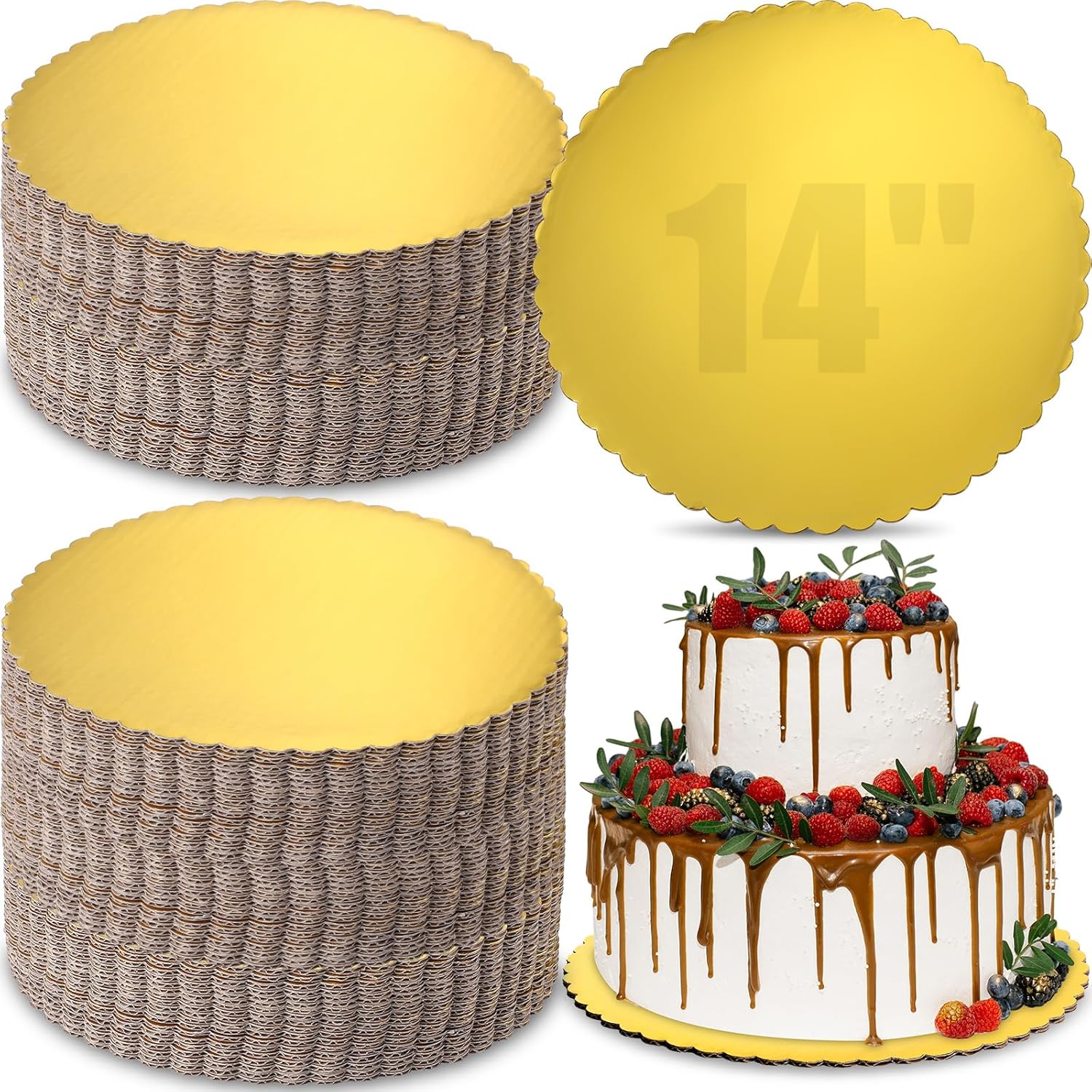 Dandat 50 Pcs 14 Inches Gold Cake Boards for All Occasions
