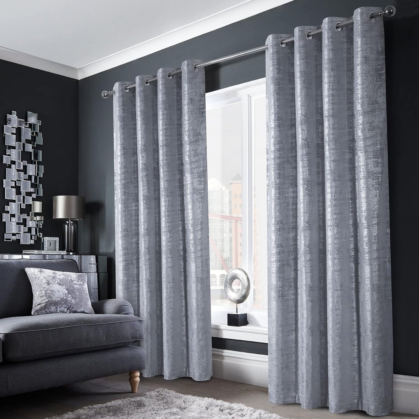 Soft Velvet Curtains 84 Inch Length with Silver Foil Print