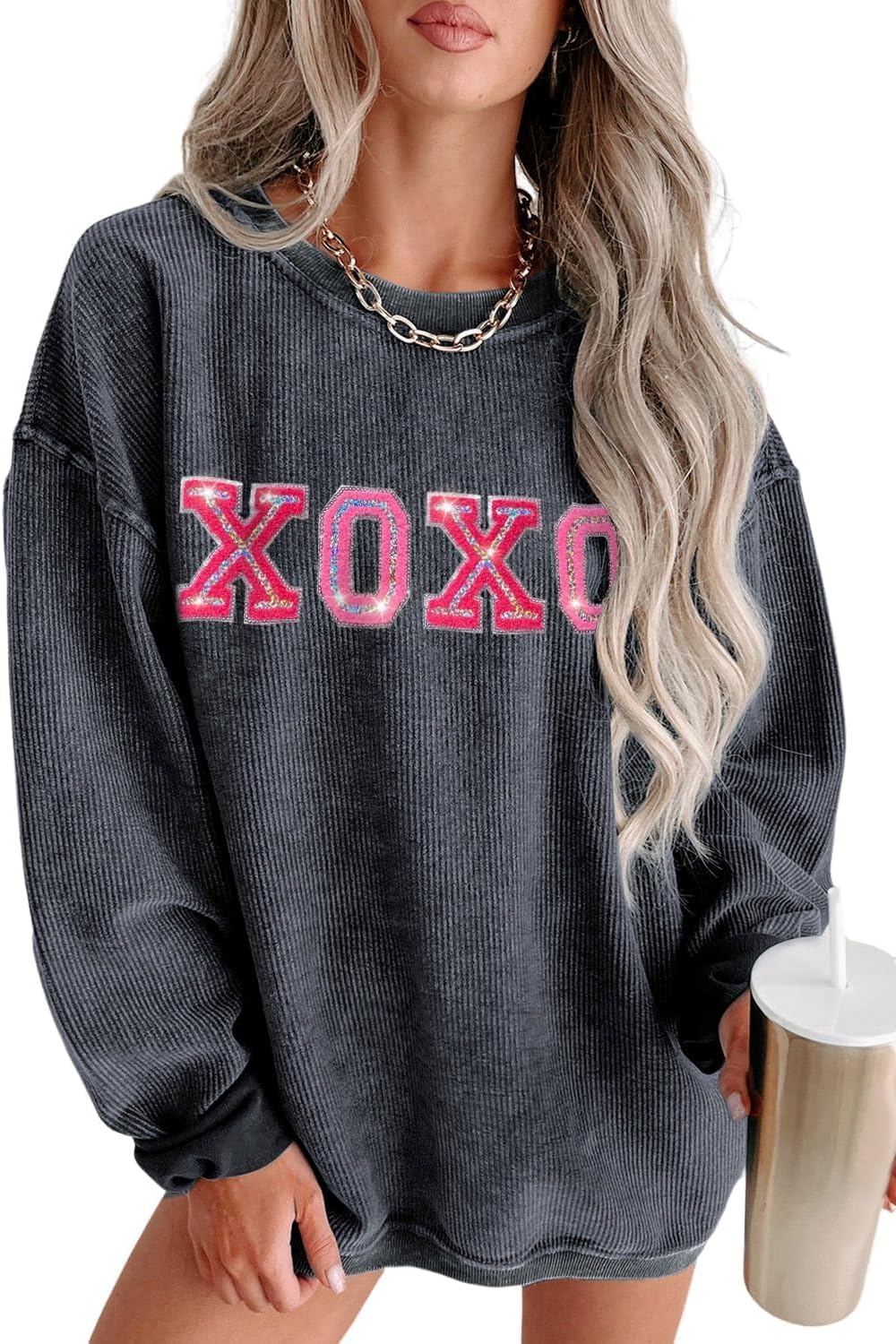 Yiulangde Women's Sparkly Sequin Oversized Sweatshirt