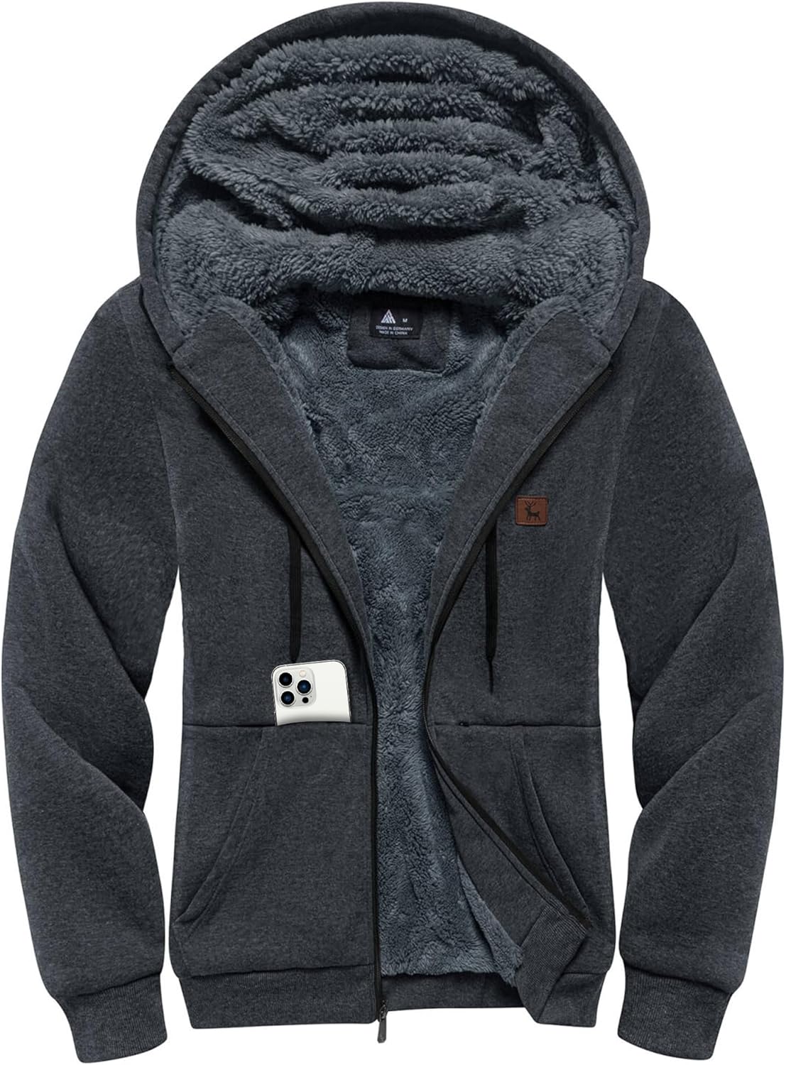 Little Beauty Fleece Hoodies for Men Winter Thick Jackets
