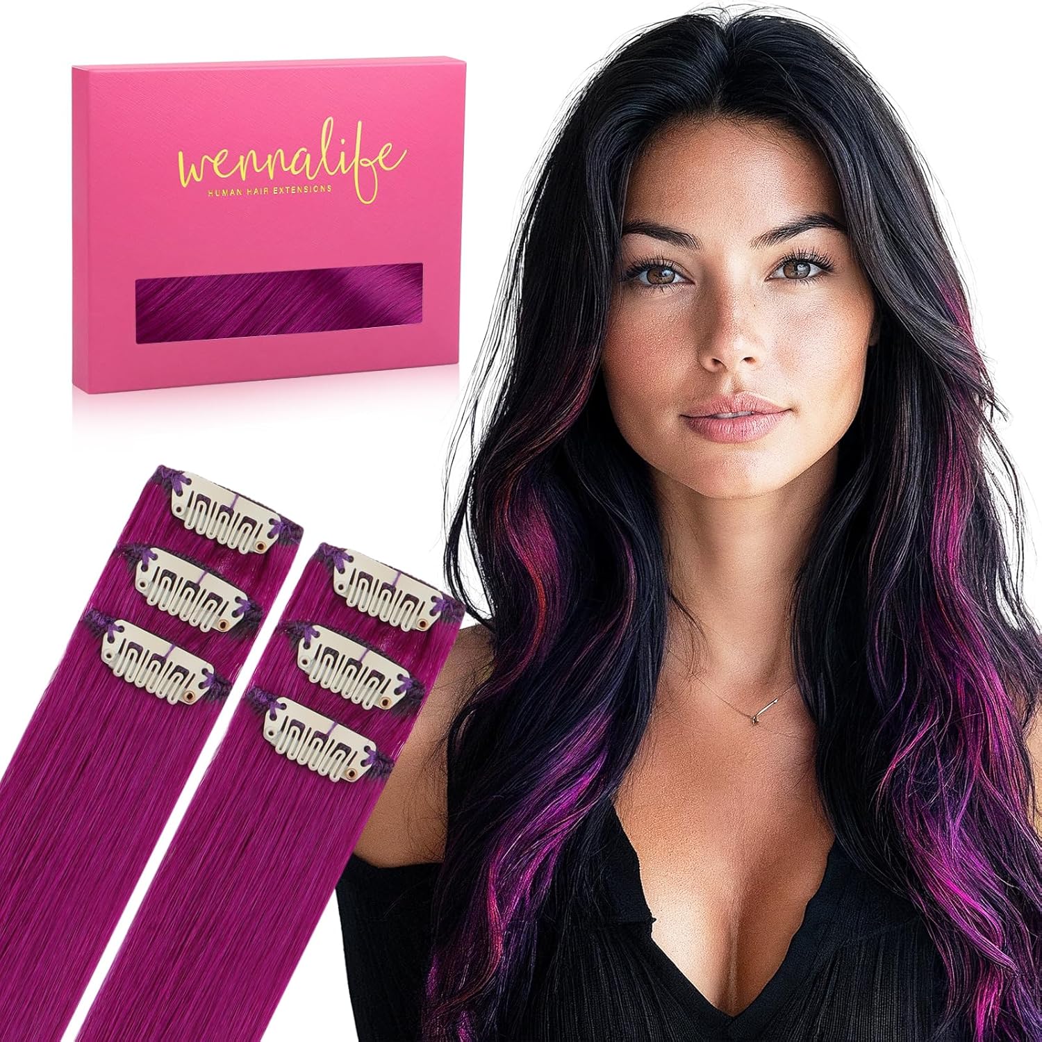 WENNALIFE Violet Clip in Hair Extensions for Colorful Styles
