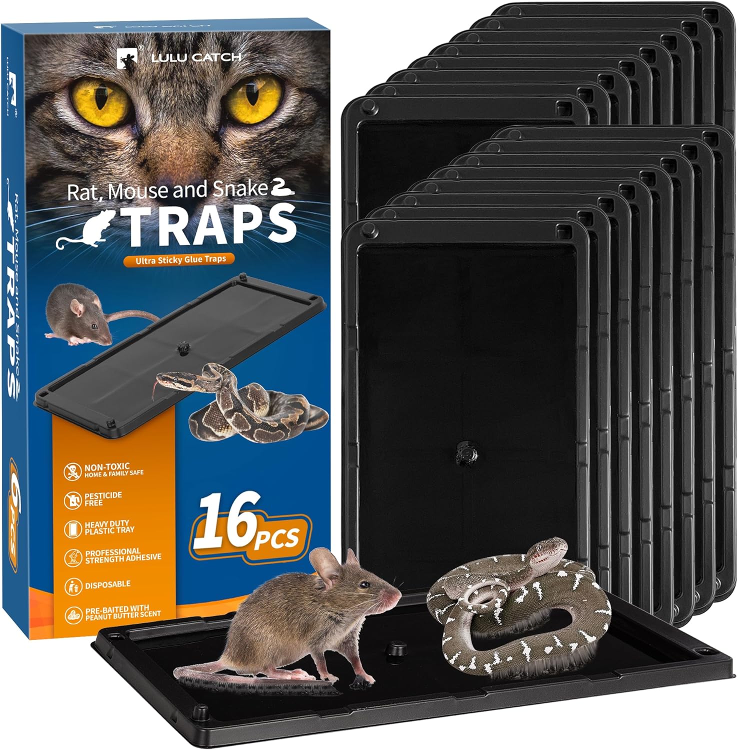 LULUCATCH 16 Pack Large Sticky Mouse Traps - Pet Safe & Easy to Use!