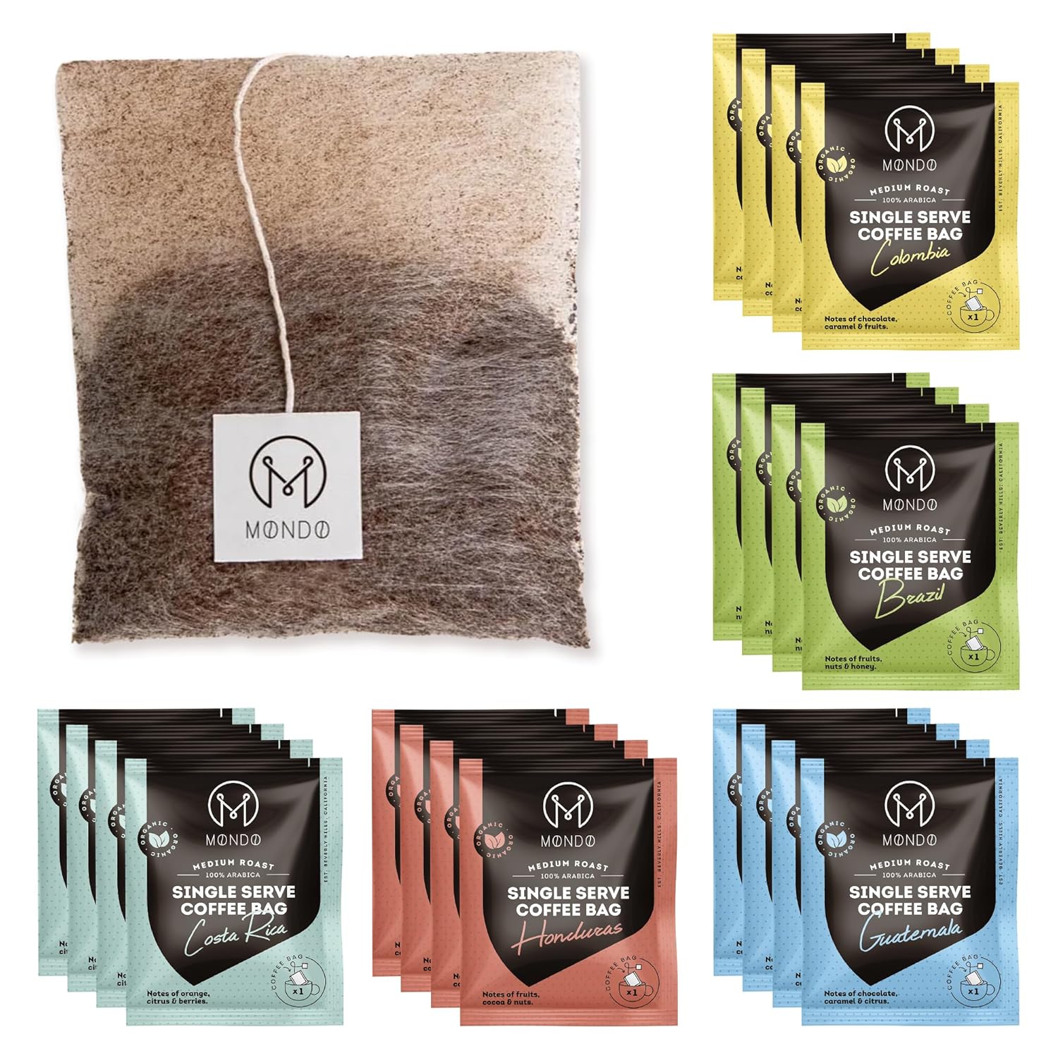 Mondo Single Serve Coffee Bags Variety Pack for Easy Brewing