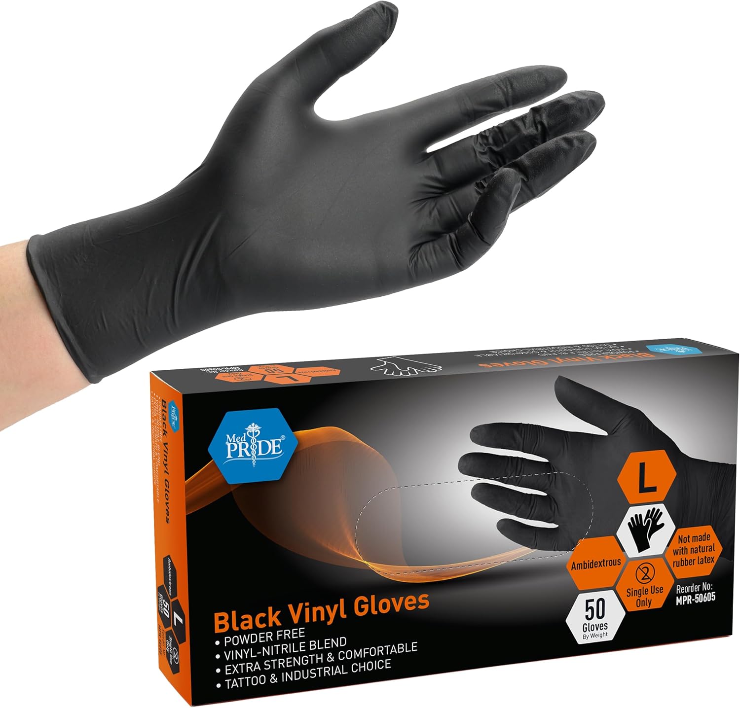 Extra Strength Black Vinyl Gloves by MED PRIDE