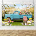 Spring Garden Backdrop Blue Truck Photography Backdrop - Bright Spring