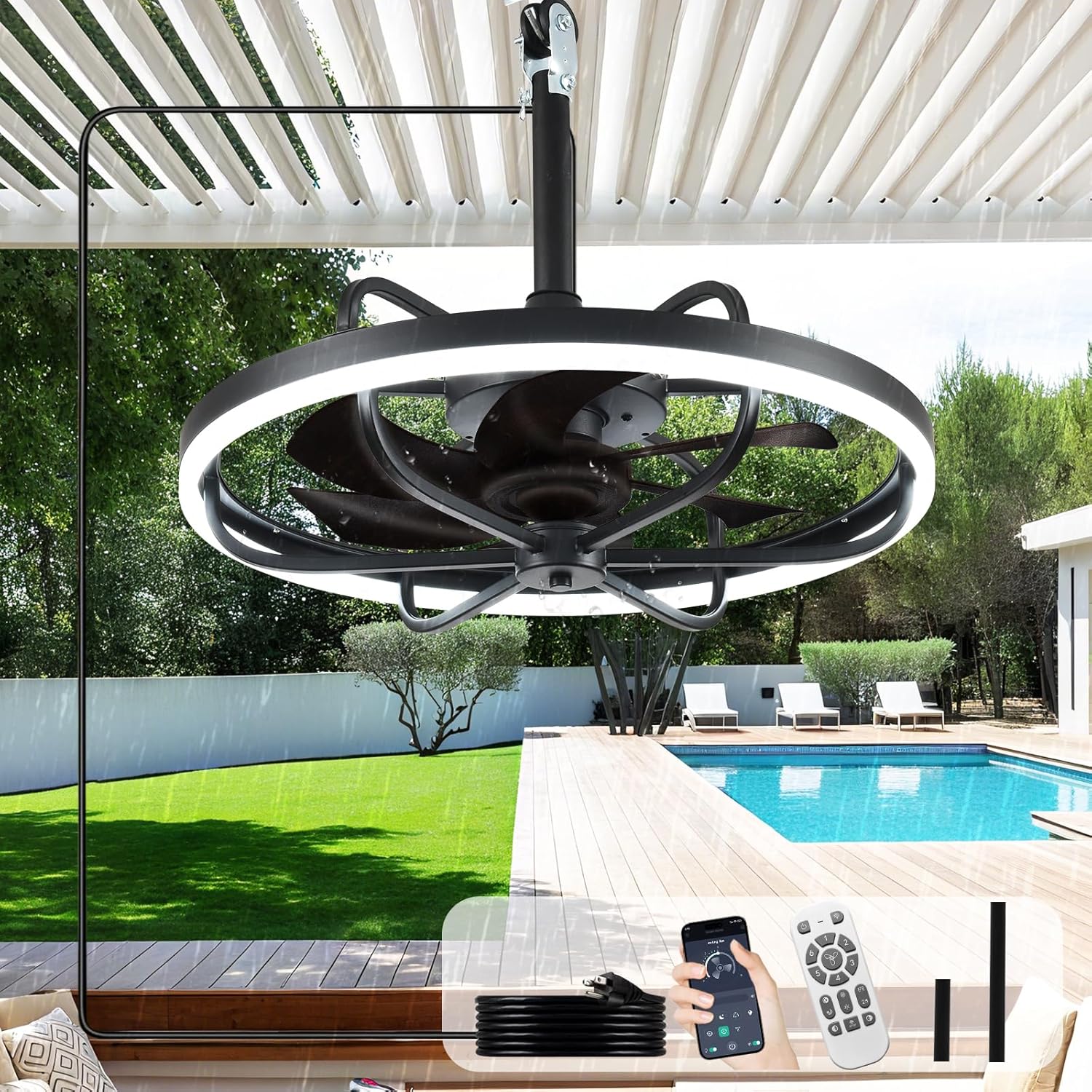 Depuley 20in Outdoor Ceiling Fan with Lights for Patios
