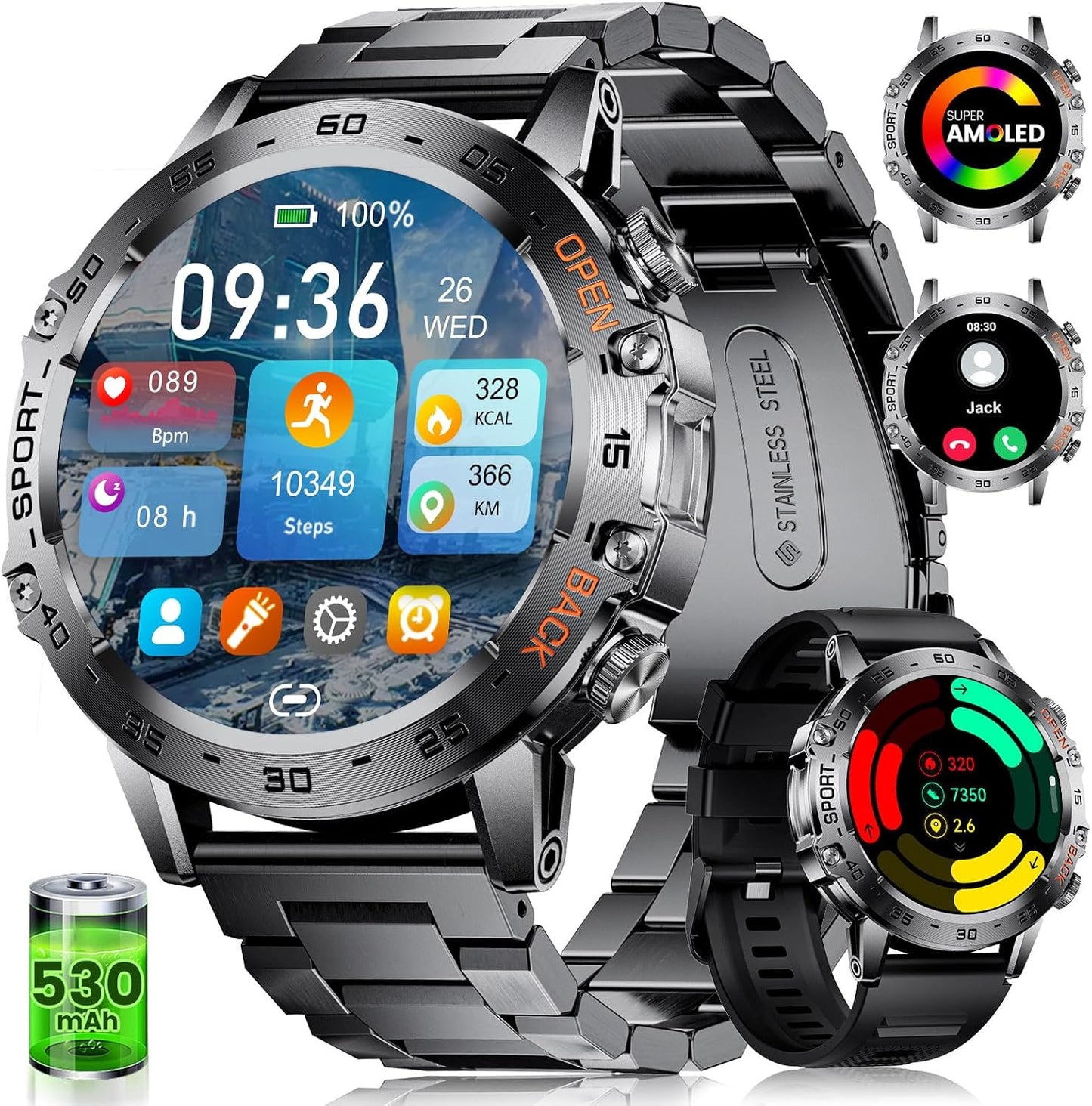 Military Smart Watch for Men with Bluetooth Calls and 100 Modes