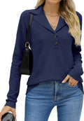 LOMON Sweaters for Women V-Neck Collared Button Pullover - Comfortable