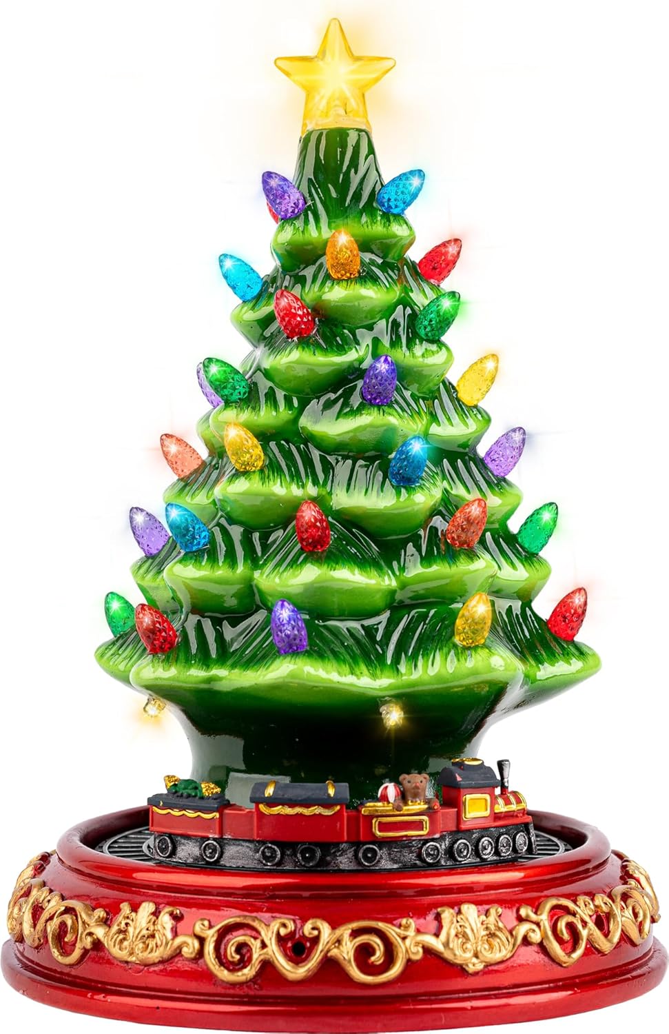 Ceramic Christmas Tree with Rotating Train for Festive Decor