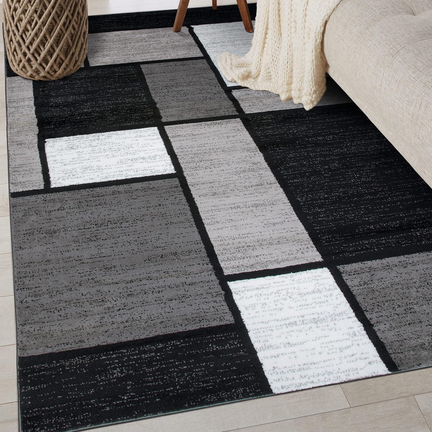Rugshop Contemporary Modern Boxes Area Rug for Home Spaces