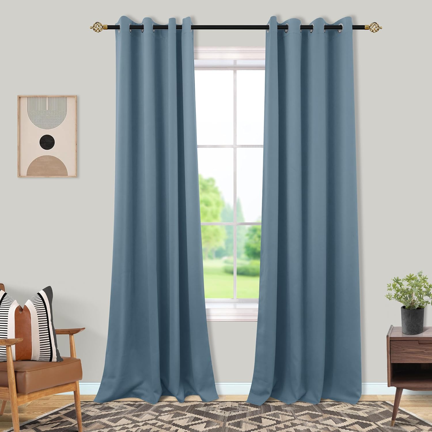 Mrs.Naturall 52x108 Inch Stone Blue Blackout Curtains for Home