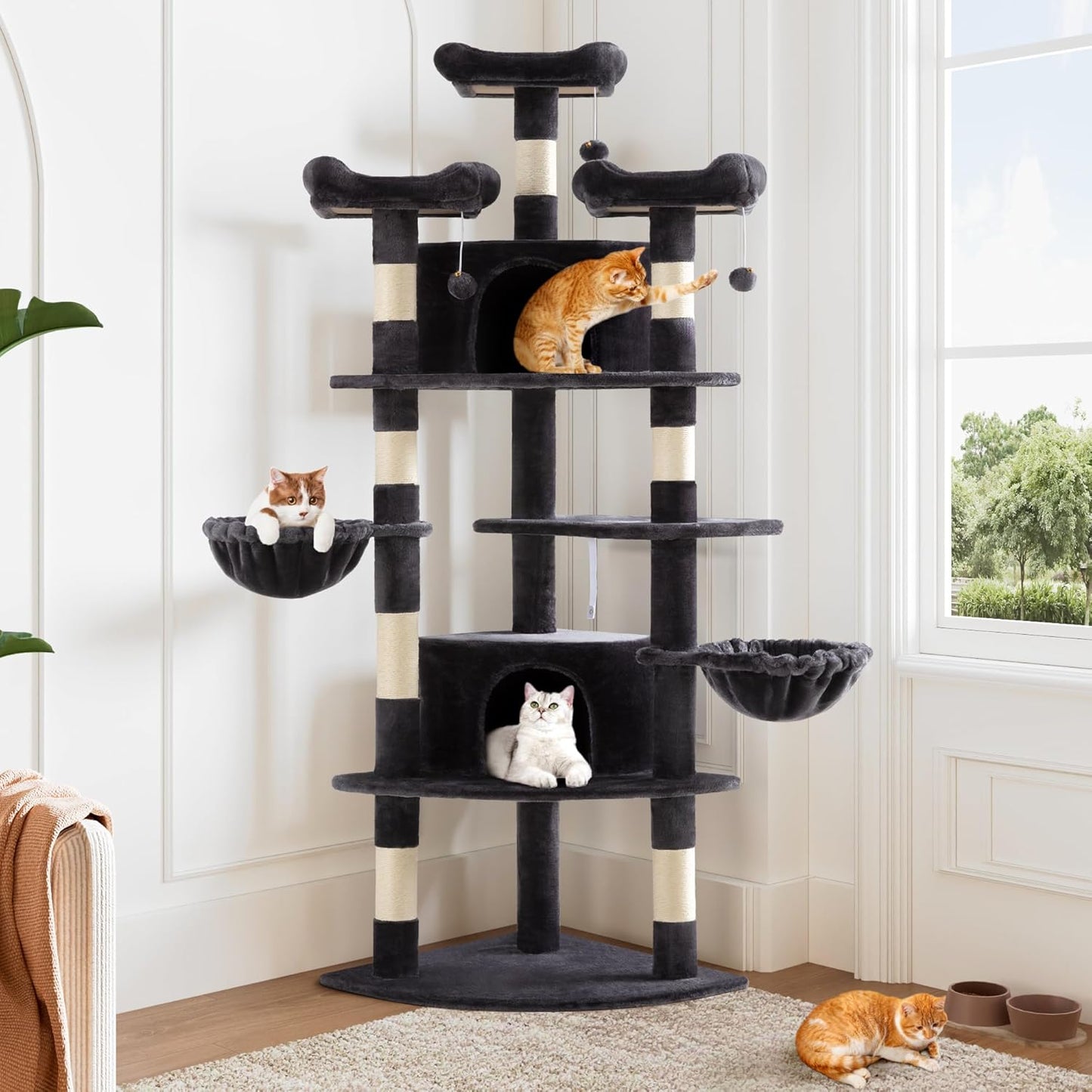 Fan-Shaped Space-Saving Cat Tower for Indoor Kitties