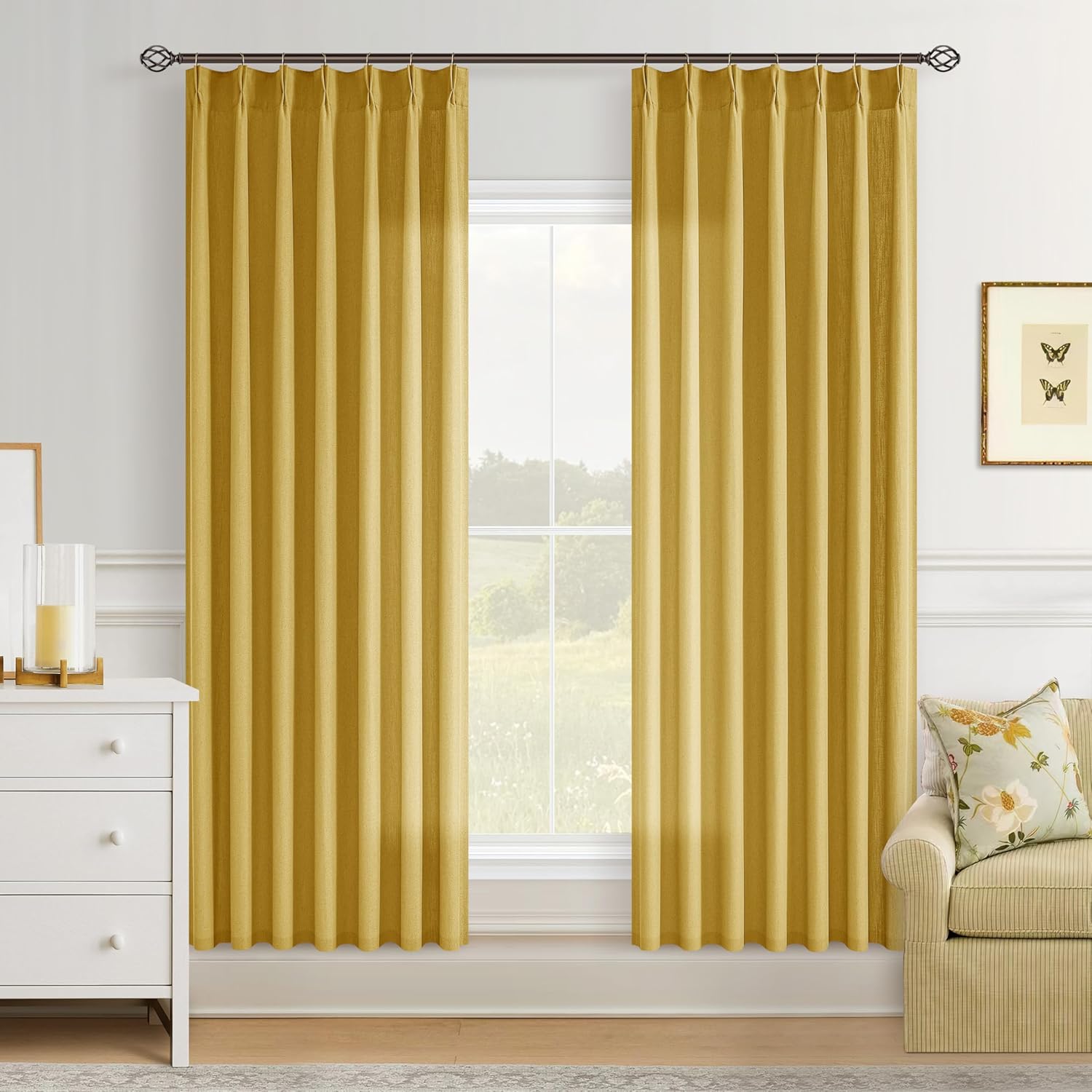 72 Inch Pinch Pleated Linen Curtains for Living Room Bedroom