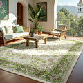 Zentavio 8x10 Washable Area Rug - Vintage Floral Low Pile Green