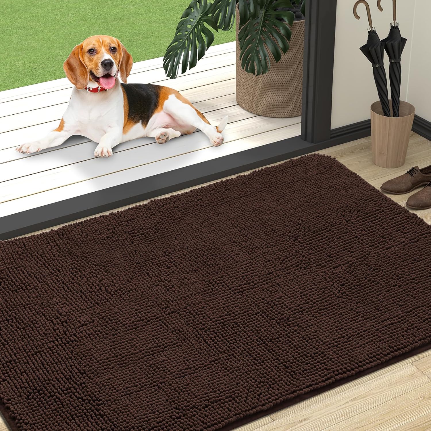 OLANLY Dog Door Mat for Muddy Paws - Absorbent Chenille Mat