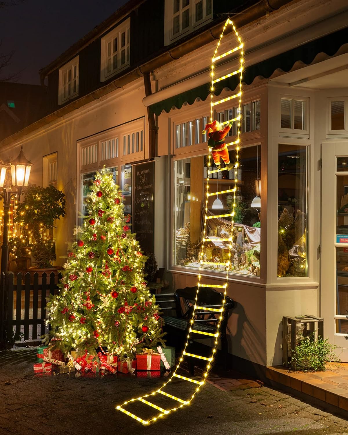 Christmas Decorations LED Ladder Lights with Climbing Santa Claus