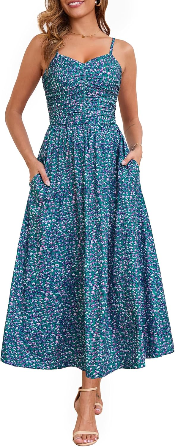 Annebouti Women 2025 Summer Floral Beach Maxi Dress with Pockets