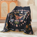 Boho Throw Blanket Reversible Cotton Bohemian Tapestry - Black