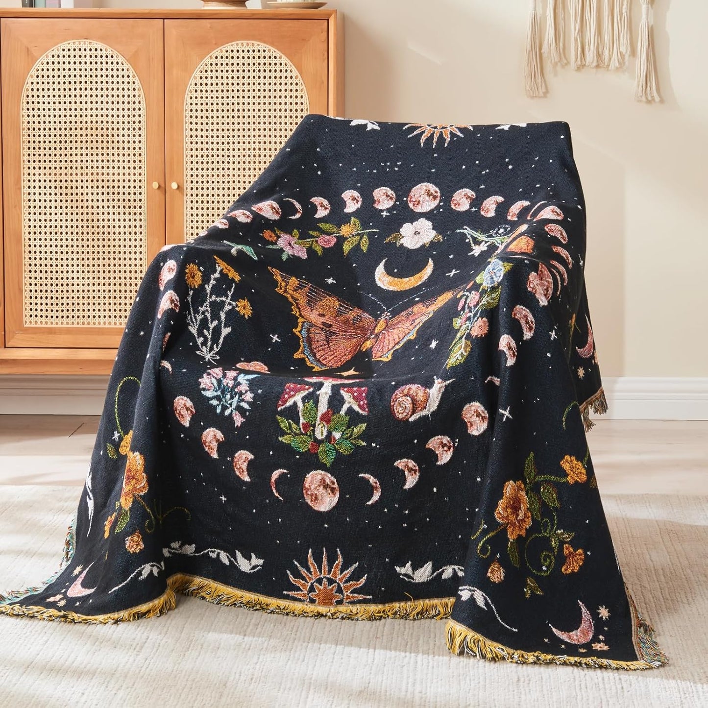 Boho Throw Blanket Reversible Cotton Tapestry for All Seasons