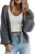 Women's Chunky Knit Open Front Cardigan - Cozy Oversized Short Sweater