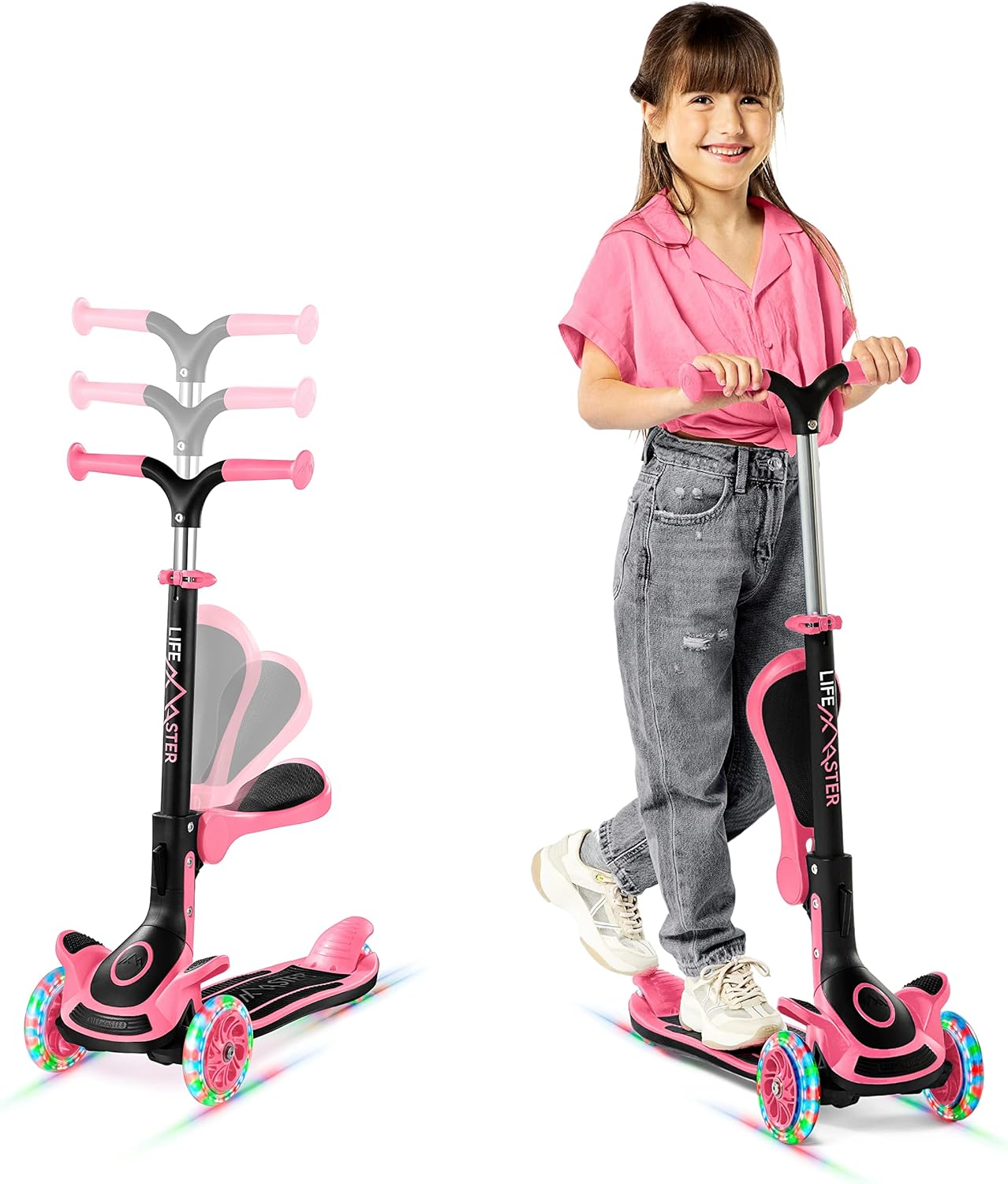 3 Wheel Scooter for Kids with Foldable Seat and LED Wheels