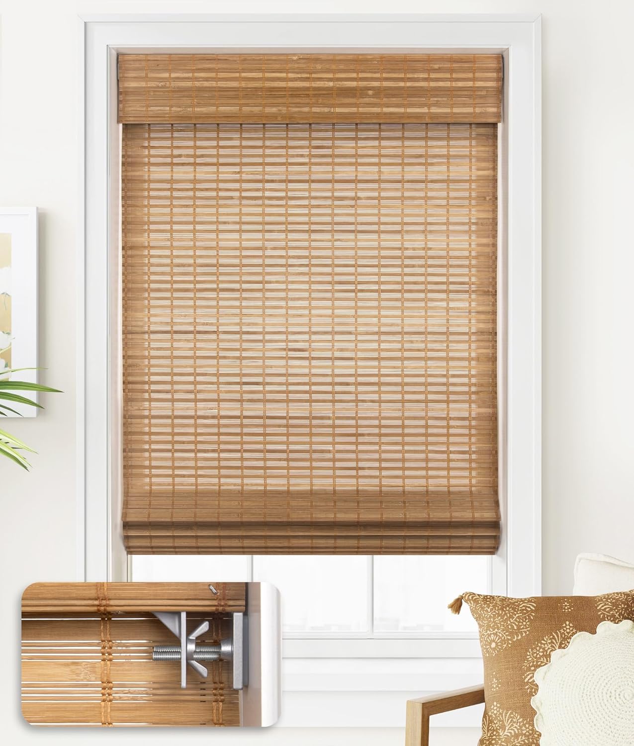 LazBlinds Cordless Bamboo Roman Shades for Light Filtering