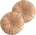 Decorative Round Pleated Throw Pillows Set of 2 - Handcrafted Velvet