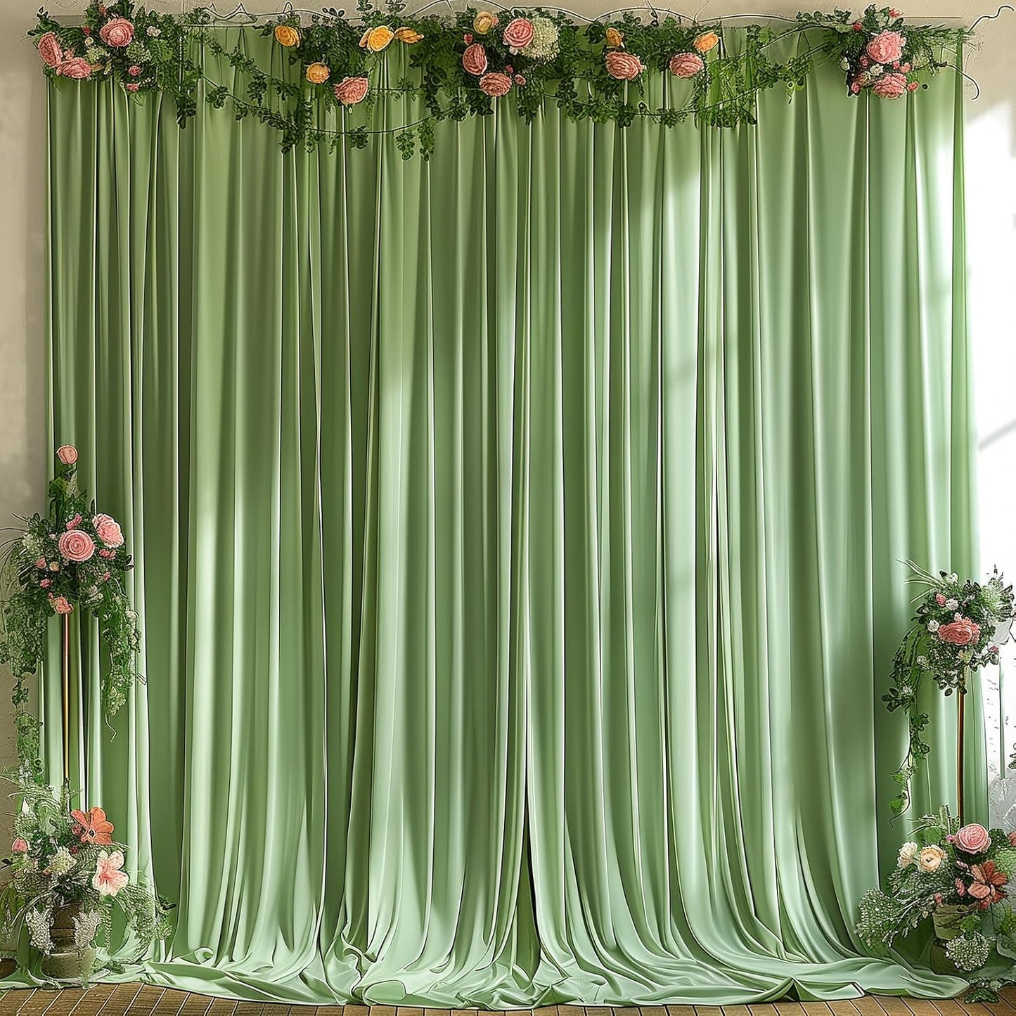 20x10FT Wrinkle Free Sage Green Backdrop Curtains for Events
