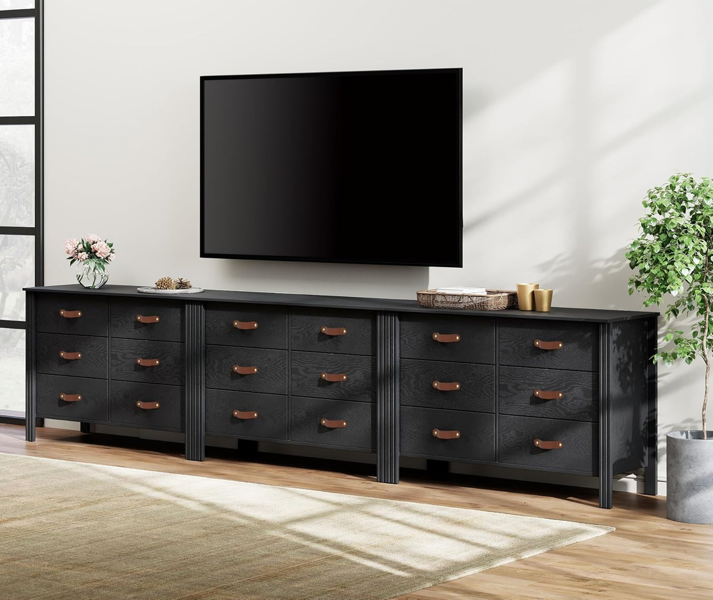 Spacious 100 TV Stand with 18 Drawers by WAMPAT