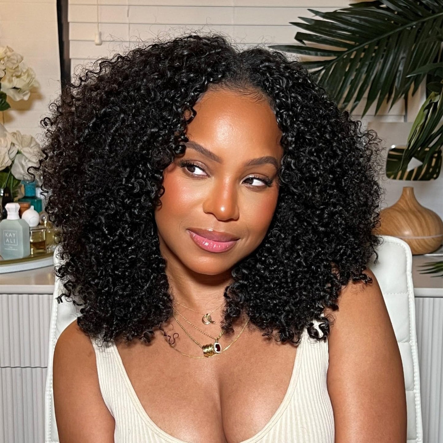 OQ Hair V Part Wig Human Hair Afro Curly 18 Inch Upgrade Style