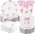 350 Pcs Bow Pink Party Supplies Tableware Set - Serve 50