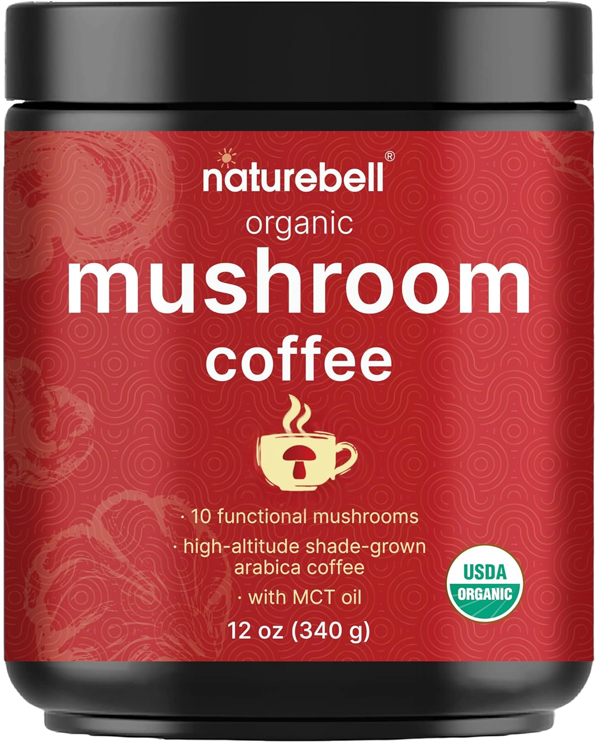 NatureBell Organic Mushroom Coffee | Energy Boost & Brain Support | 10 in 1 Adaptogenic Mushrooms