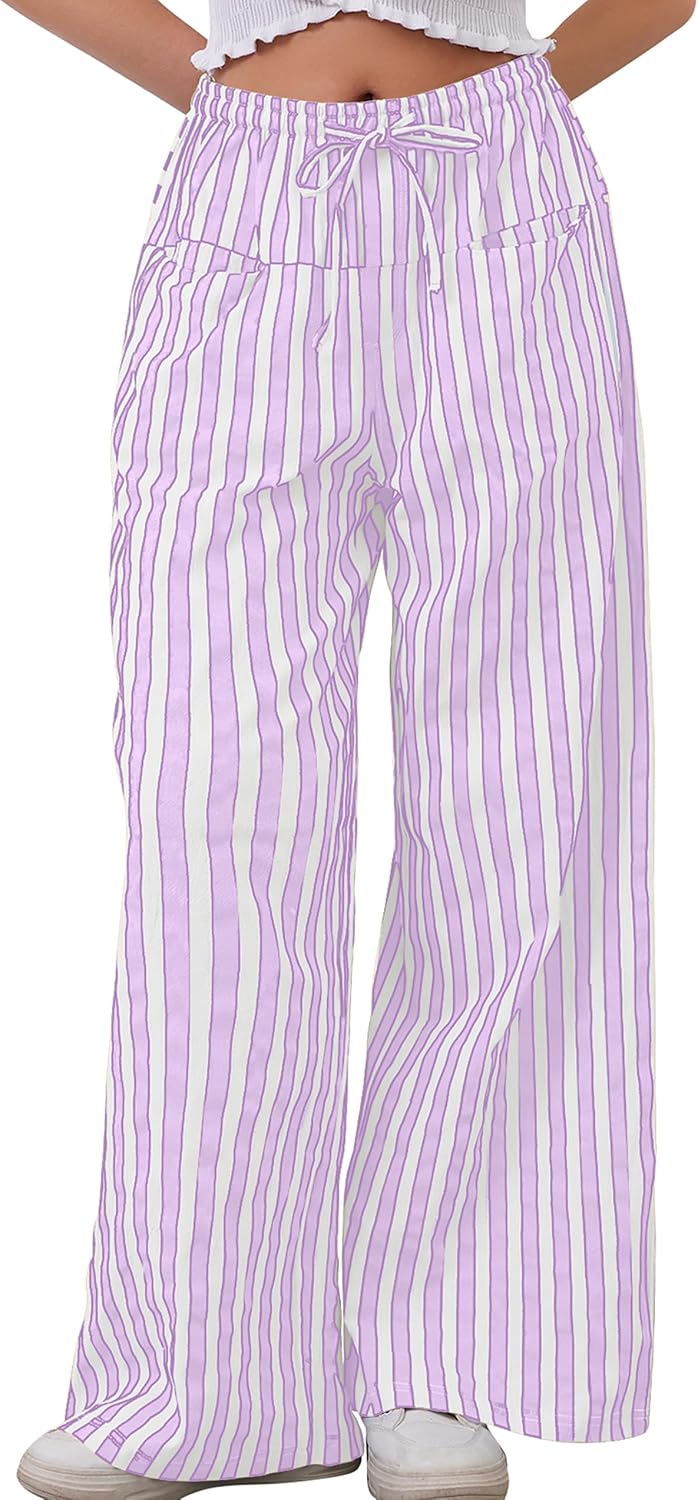 MISSACTIVER Women Drawstring Striped Pants for Comfort