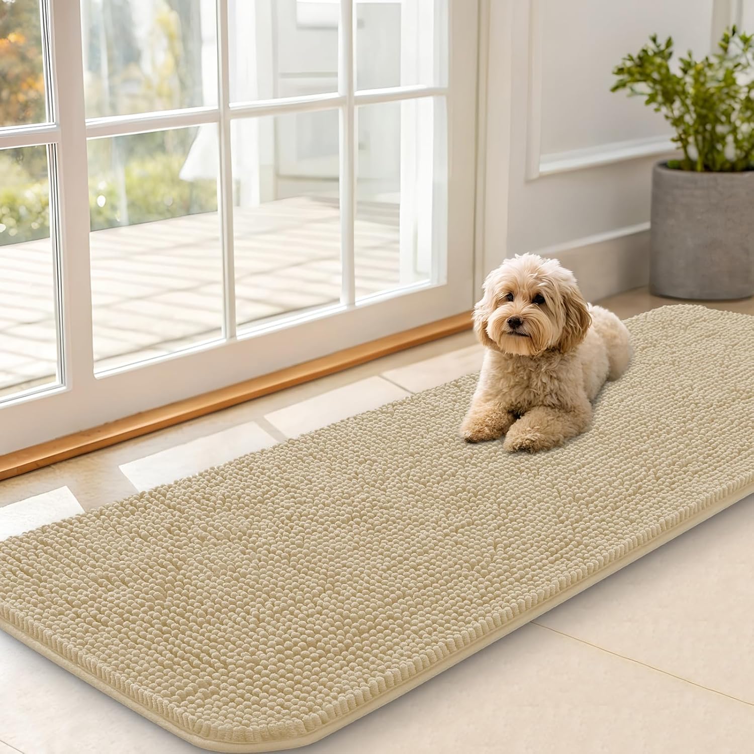 OLANLY Dog Door Mat for Muddy Paws - Absorbent Chenille Mat