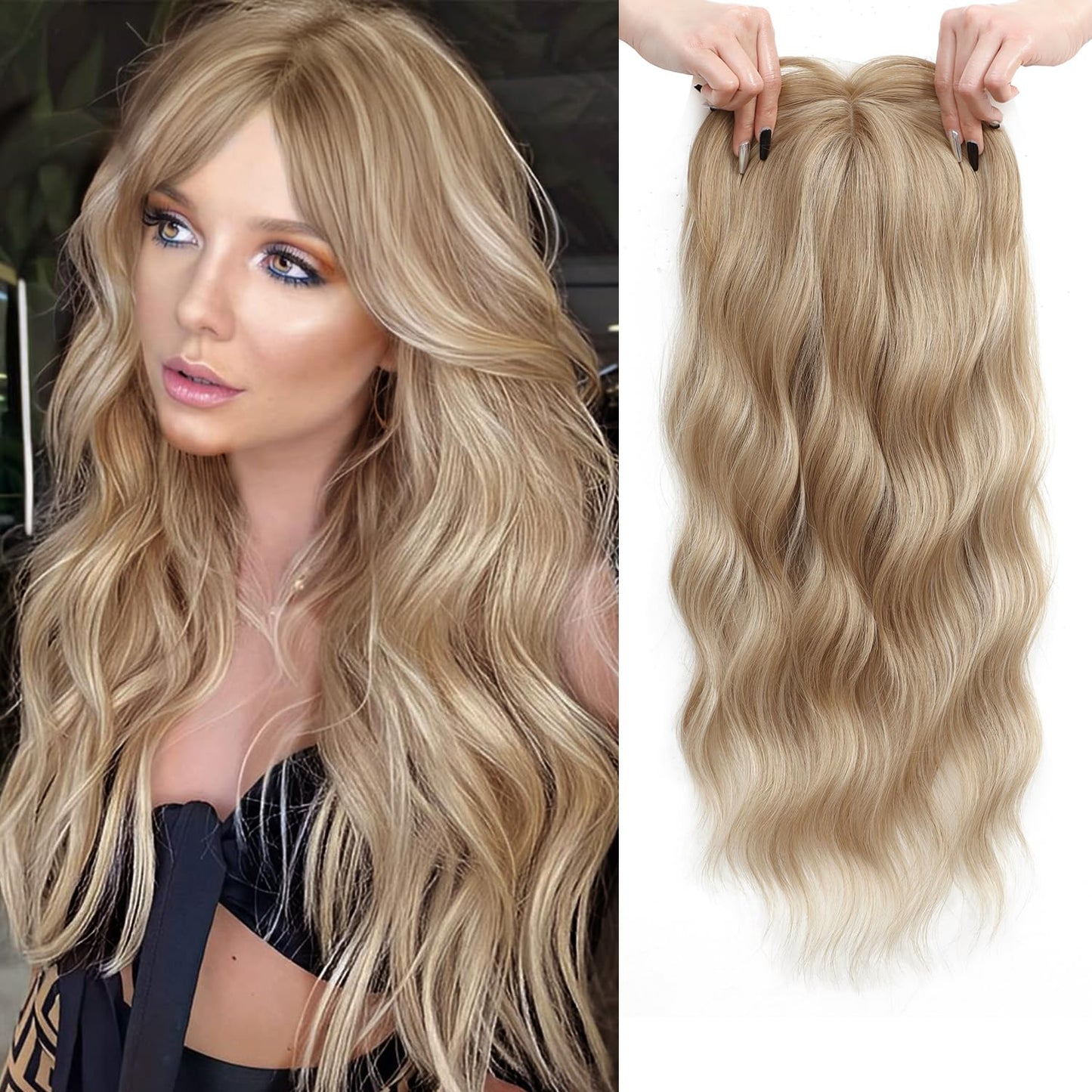 Hair Toppers for Women 20in Long Wavy Curly Honey Blonde