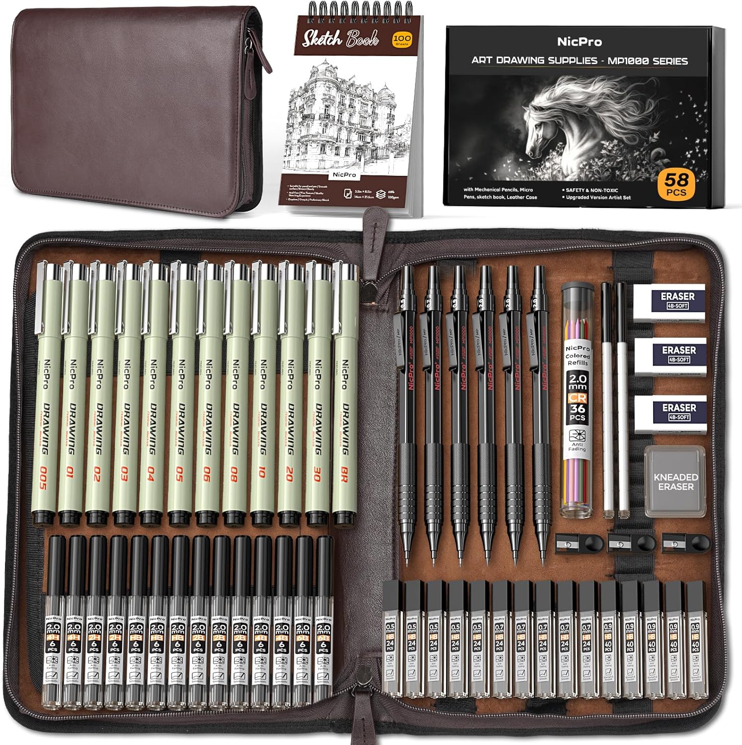 Nicpro 58PCS Art Drawing Supplies Kit for Creative Artists