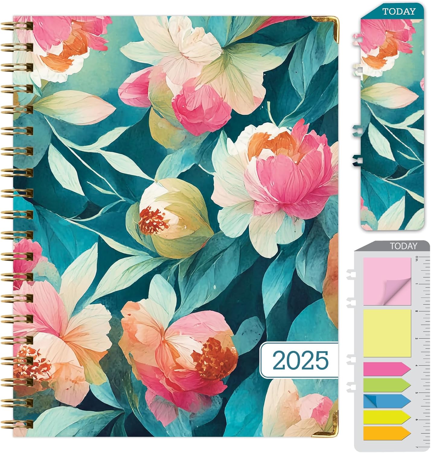 2025 Planner Set: Daily Weekly Monthly, Teal Floral Design