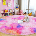 Round Fluffy Rugs 7ft Dark Rainbow Shag Circle Rug - Soft Non-Slip