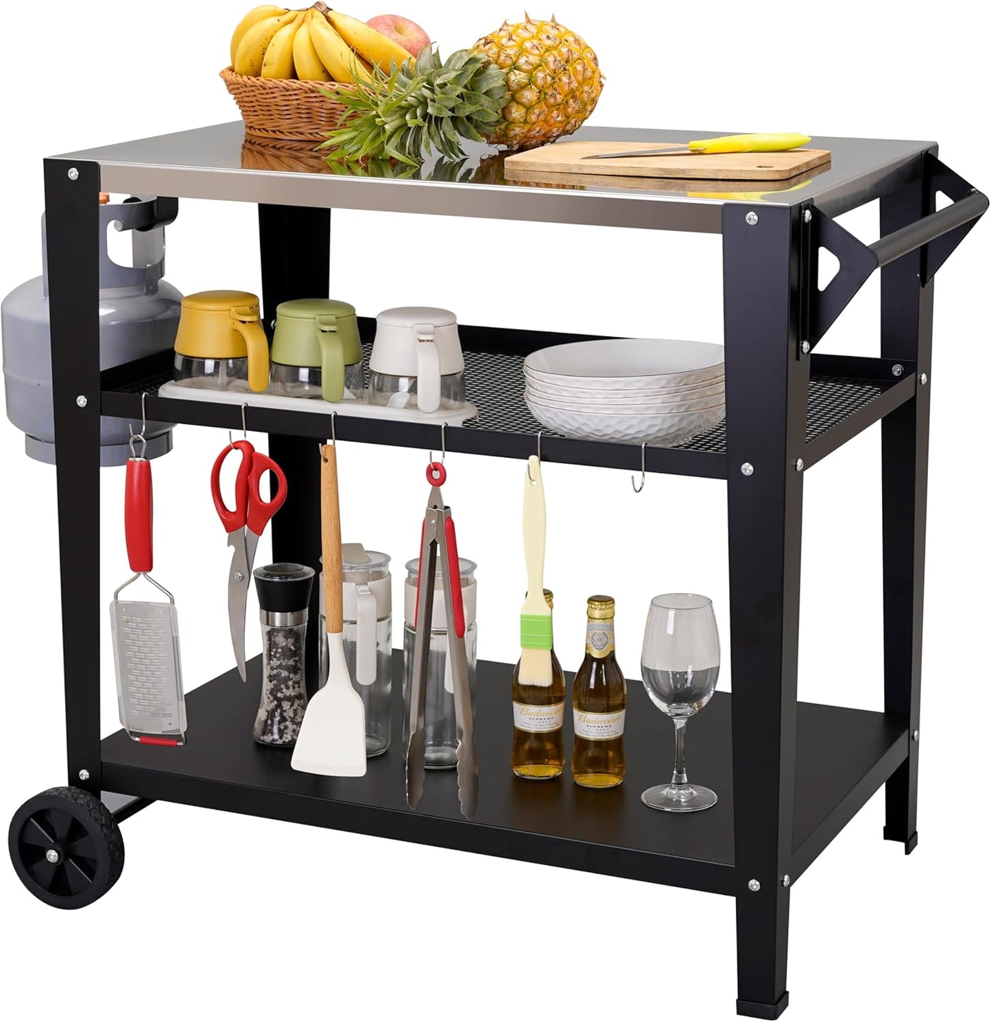Stainless Steel Outdoor Grill Cart with Wheels for BBQ Prep