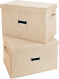 Large Linen Fabric Foldable Storage Bins with Lid - Spacious Khaki