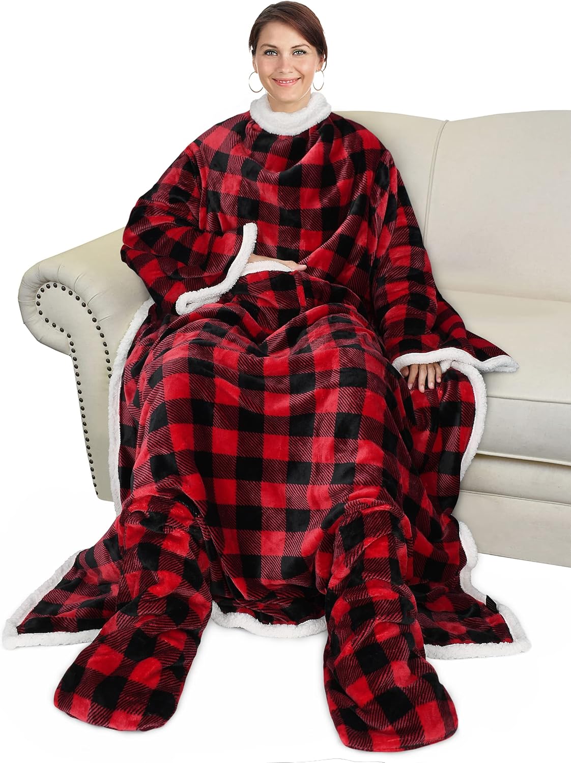 Catalonia Sherpa Wearable Blanket with Sleeves & Foot Pockets