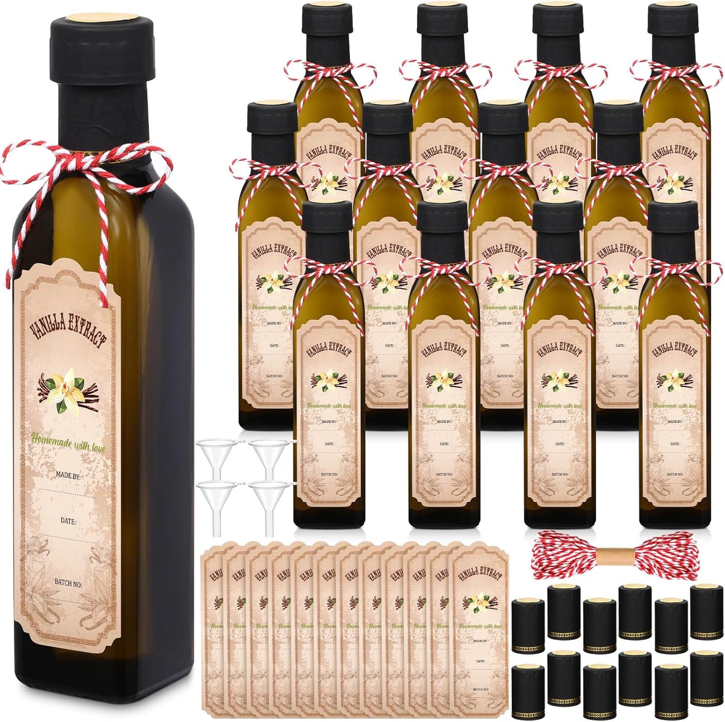Tioncy 12 Pcs 8.5 oz Vanilla Extract Bottles for Homemade Use