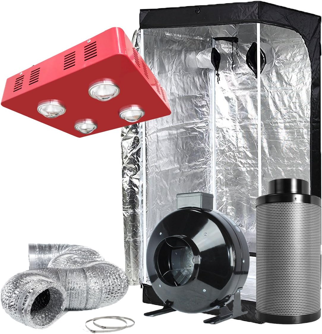 TopoLite Complete Hydroponic Grow Kit: 800W LED Grow Light + Carbon Filter Combo